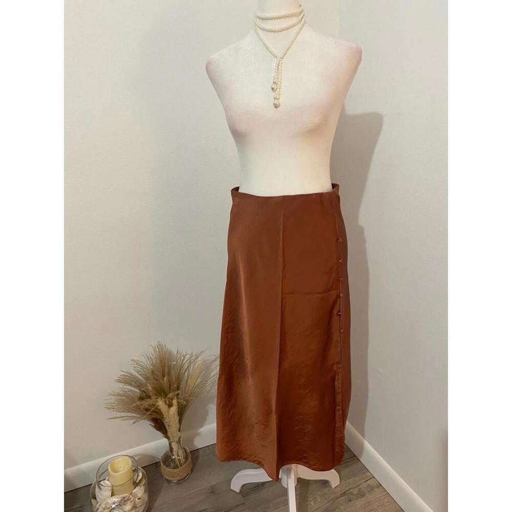 Satin Midi Skirt in Rust Brown -Medium-New (0018)